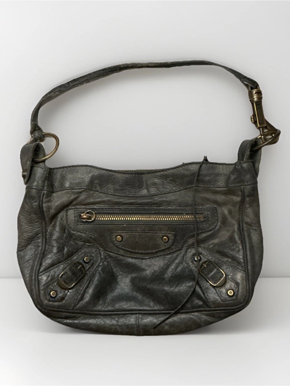 Balenciaga Distressed grey  Leather hip shoulder  Bag with Brass Hardware